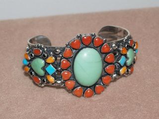 Large Leo Feeney For Don Lucus Sterling Turquoise Multi - Stone Cuff Bracelet