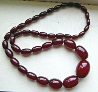 Vintage Art Deco Cherry Amber Bead Necklace 45.  4 Grams