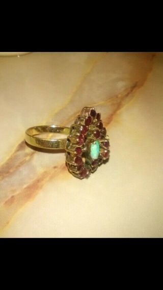 Real Antique Vintage marked 18k Yellow Gold Red Ruby Blue Opal pearl Rng Sz 8 2