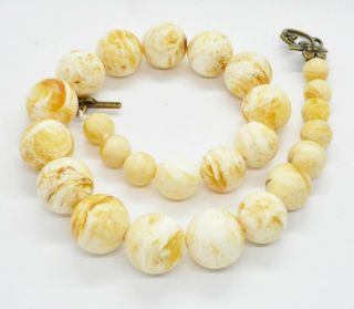 67g Antique Natural White Boney Baltic Amber Butterscotch Egg Yolk Bead Necklace