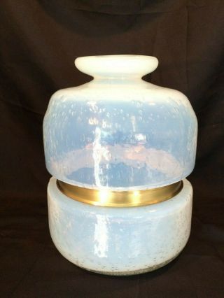 Lg Hand Blown & Molded Opalescent Art Glass Jar Vase W Brass Band 10 " T X 7 " D
