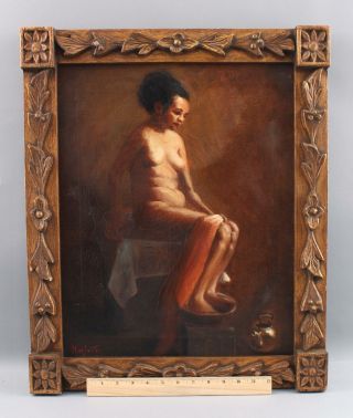 Vintage Mid - 20thc,  Nicoletti,  Black Americana,  Nude Woman Portrait Oil Painting