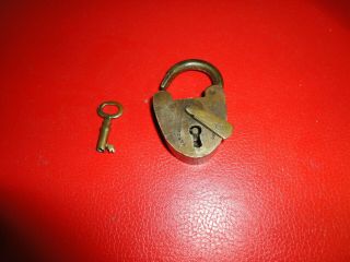 Vintage Miniature Heart Shape Brass Lock And Key Stamed Vr Crown Patent 4 Cms