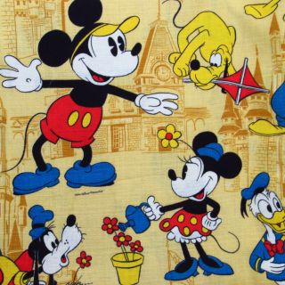 Vintage Walt Disney World Barkcloth Fabric 12 yds Mickey Mouse Characters Yellow 10