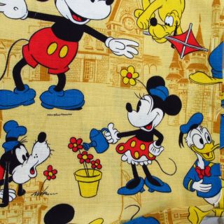 Vintage Walt Disney World Barkcloth Fabric 12 yds Mickey Mouse Characters Yellow 11