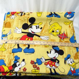 Vintage Walt Disney World Barkcloth Fabric 12 yds Mickey Mouse Characters Yellow 2