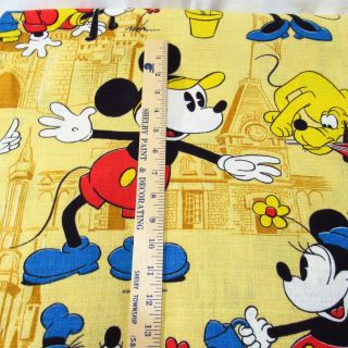 Vintage Walt Disney World Barkcloth Fabric 12 yds Mickey Mouse Characters Yellow 5