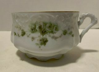 Antique White with Green Floral Mustache Cup with Handle Mark Unknown Germany 3