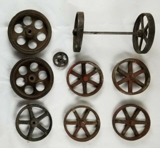 Antique Vintage Big Cast Iron & Steel Wheels for Toy Cars Trucks Tractors ? 2