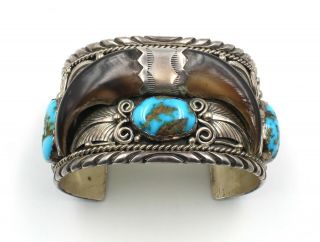 Vintage Old Pawn Navajo Sterling Silver Turquoise Cuff Bracelet Signed K 4913 - 11