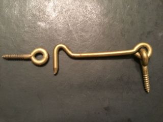 Old Hook & Eye Vintage Door Shutter Solid Brass 3 1/2” Latch Catch Outside Use