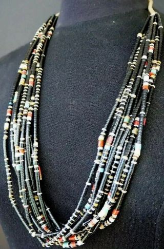 Impressive Mary Coriz 10 - Strand Black Heishi Necklace - Vintage