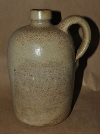 Antique Early Unmarked Stoneware Salt Glazed Crock Jug With Handle 8 " Tall