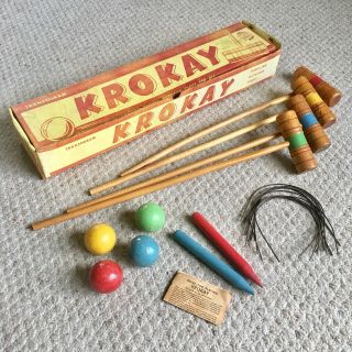 Vintage 1955 Transogram Krokay Croquet Set No.  3407 - Complete & Rare