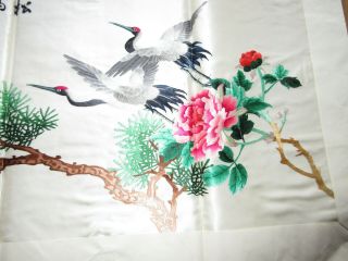 Vintage Chinese Silk Panel Birds Flowers - Hand Embroidered Signed