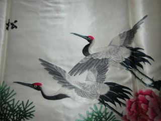 Vintage Chinese Silk Panel BIRDS FLOWERS - Hand Embroidered Signed 4