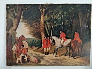 Antique 19th English Oil Painting On Canvas Hunter " Rendez Vous " Hunting Décor