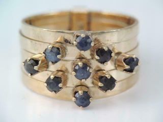 Vintage Wide 14k Gold Blue Sapphire 5 Band Stacking Ring Sz 7