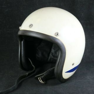 Vintage 1960s Bell Toptex 500tx 500 Tx White Motorcycle Helmet With Blue Decals