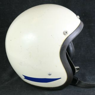 Vintage 1960s Bell Toptex 500TX 500 TX White Motorcycle Helmet with Blue Decals 3