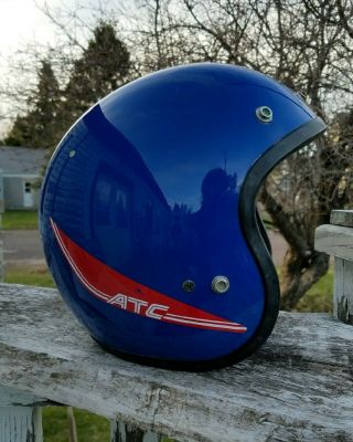 Vtg Honda Atc Motorcycle Dirt Bike Atv Helmet Blue Open Face 80s Shoei