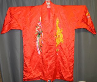 Vintage Golden Bee Kimono Embroidered Dragons And Birds Xl
