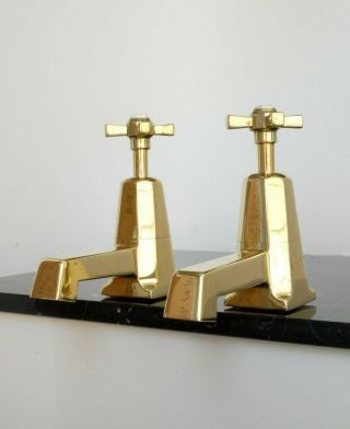 Rare Vintage Brass Bath Taps Art Deco Extra Large Size Fully Antique