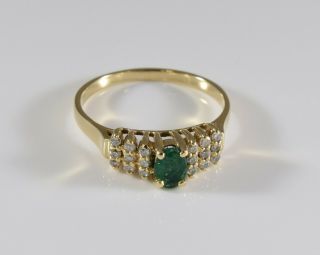 Vintage 14k Yellow Gold Diamond And Emerald Ring Size 7