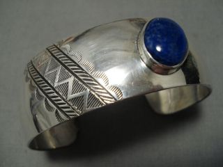 Striking Vintage Navajo Oval Lapis Sterling Silver Native American Bracelet