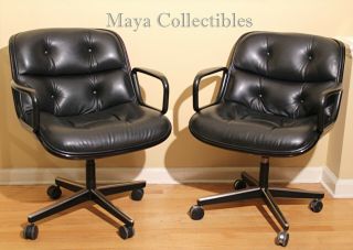 Vintage Charles Pollock For Knoll Executive Chairs Black Leather Mid Century