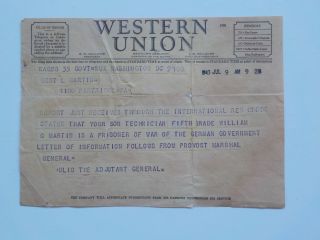 Wwii Telegram 1943 P.  O.  W.  German Government Red Cross Germany Ww Ii Vtg War Ww2