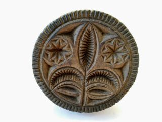 Antique Hand Carved Deep Fern Butter Stamp 19th Century Print Mold 3 7/8 " Across