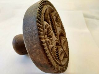 Antique hand carved deep Fern butter stamp 19th Century print mold 3 7/8 