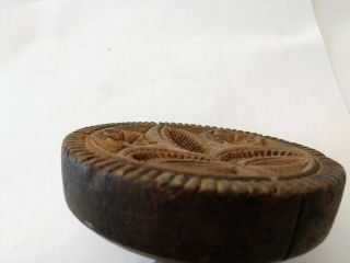 Antique hand carved deep Fern butter stamp 19th Century print mold 3 7/8 