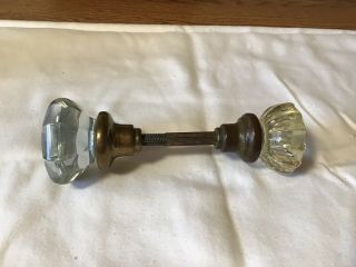 Vintage Antique Crystal Glass And Brass Door Knobs & Shank