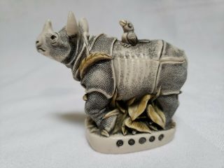 Harmony Kingdom Hide & Seek Javan Rhinoceros & Bird Trinket Box 2002 England EUC 4