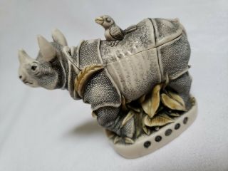 Harmony Kingdom Hide & Seek Javan Rhinoceros & Bird Trinket Box 2002 England EUC 5