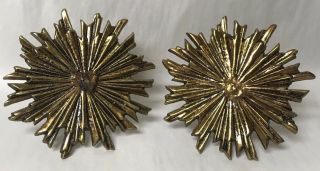 Vintage Gilt Brass Or Bronze Curtain Tie Backs Mcm Sunburst Brutalist