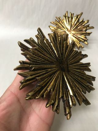 Vintage Gilt Brass or Bronze Curtain Tie Backs MCM Sunburst Brutalist 4