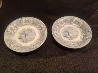 (2) Ridgways 1830 - 34 England Oriental 3 1/4 " Butter Pats Blue White Transferware