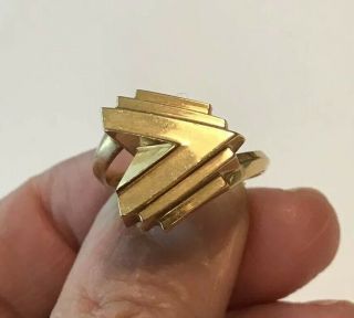 Unusual Vintage 14k Yellow Gold Abstract Geometric Ring Sz 8.  75,  4.  5g Signed Jm