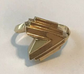 UNUSUAL Vintage 14K Yellow Gold ABSTRACT GEOMETRIC Ring Sz 8.  75,  4.  5g Signed JM 2