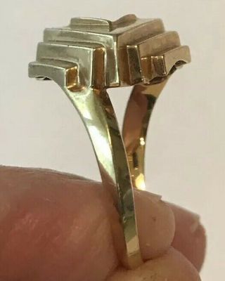 UNUSUAL Vintage 14K Yellow Gold ABSTRACT GEOMETRIC Ring Sz 8.  75,  4.  5g Signed JM 3