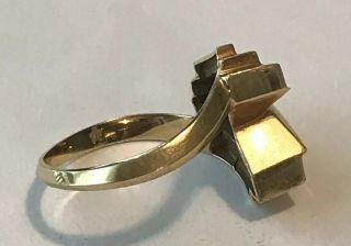 UNUSUAL Vintage 14K Yellow Gold ABSTRACT GEOMETRIC Ring Sz 8.  75,  4.  5g Signed JM 5