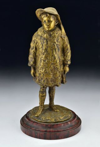 19th Century Henryk Kossowski Gilt Bronze Sculpture Of Young Child