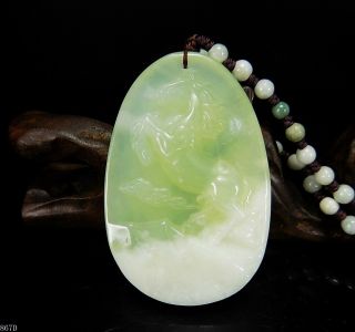 100 Natural Hand - Carved Chinese Jade Pendant Jadeite Necklace Horse&cloud 867d