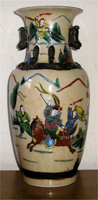 Qing Period Chinese Warrior Crackle Glazed Large 14 " Vase