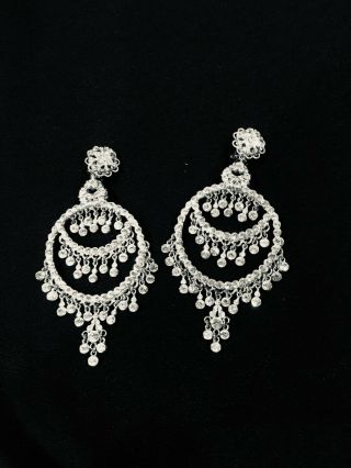 Auth Jose And Maria Barrera Silver Tone Drop Earrings Superior Costume Jewelry