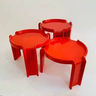 Vintage Giotto Stoppino Kartell 4905 Red Nesting Tables