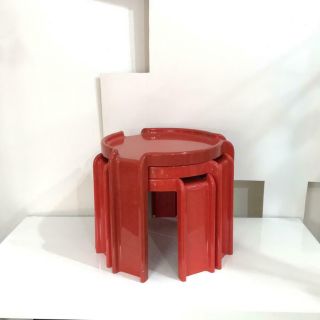 Vintage Giotto Stoppino Kartell 4905 Red Nesting Tables 2